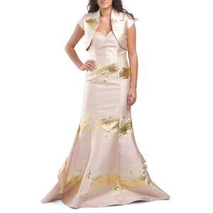 ISSUE NEW YORK blush Brocade Gown With Cap Sleeve Jacket
